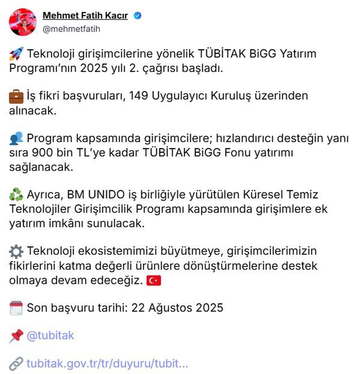 BiGG Yatırım Programı'nın 2025 Yılı 2'nci Çağrısı Başladı