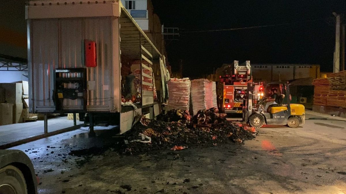Bursa'da Mangal Kömürü Yüklü TIR'da Yangın Çıktı