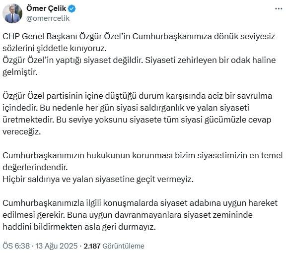 AK Party's strong reaction to Özgür Özel's statements about Erdoğan