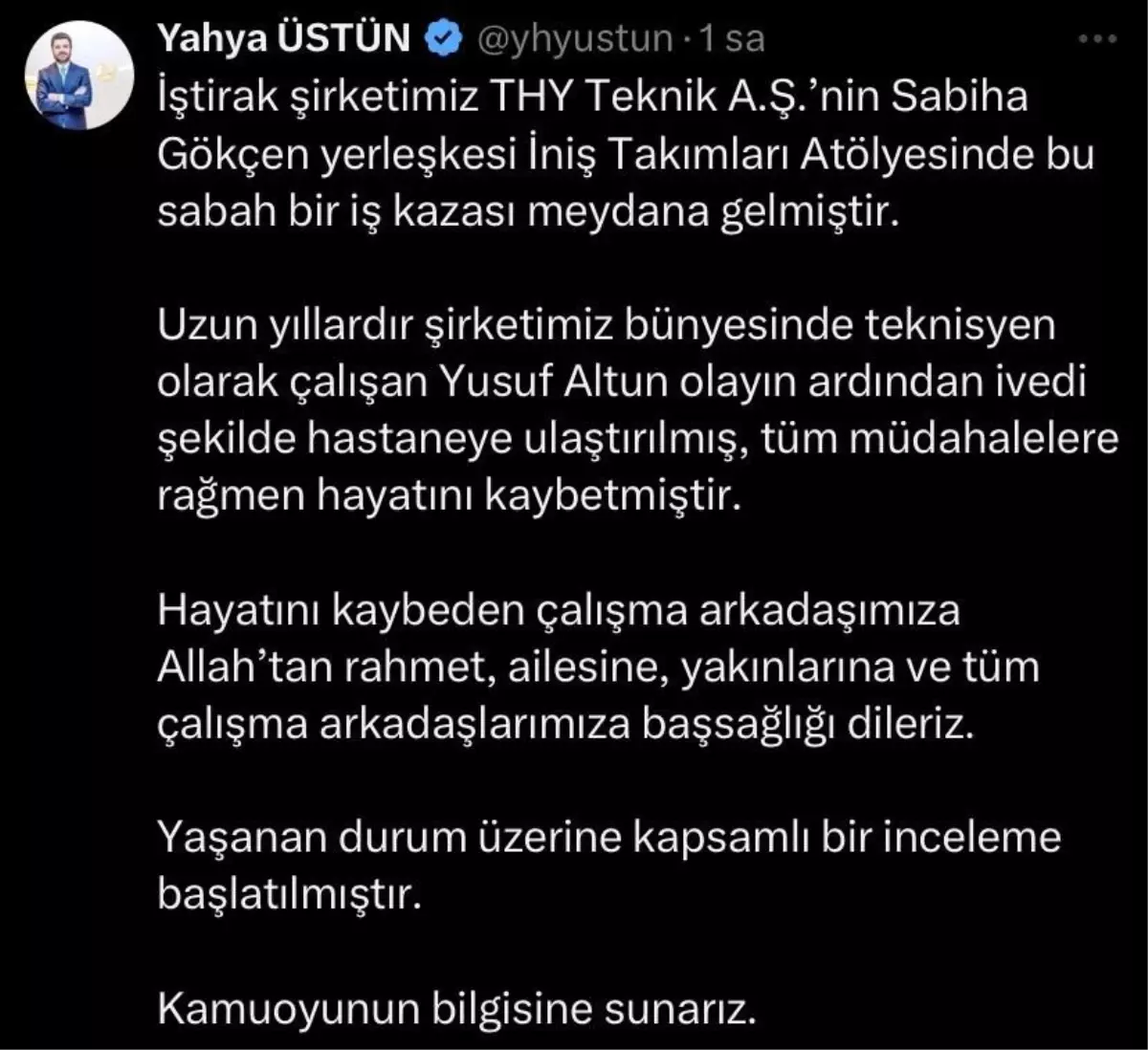 THY'de İş Kazası: Bir Çalışan Hayatını Kaybetti