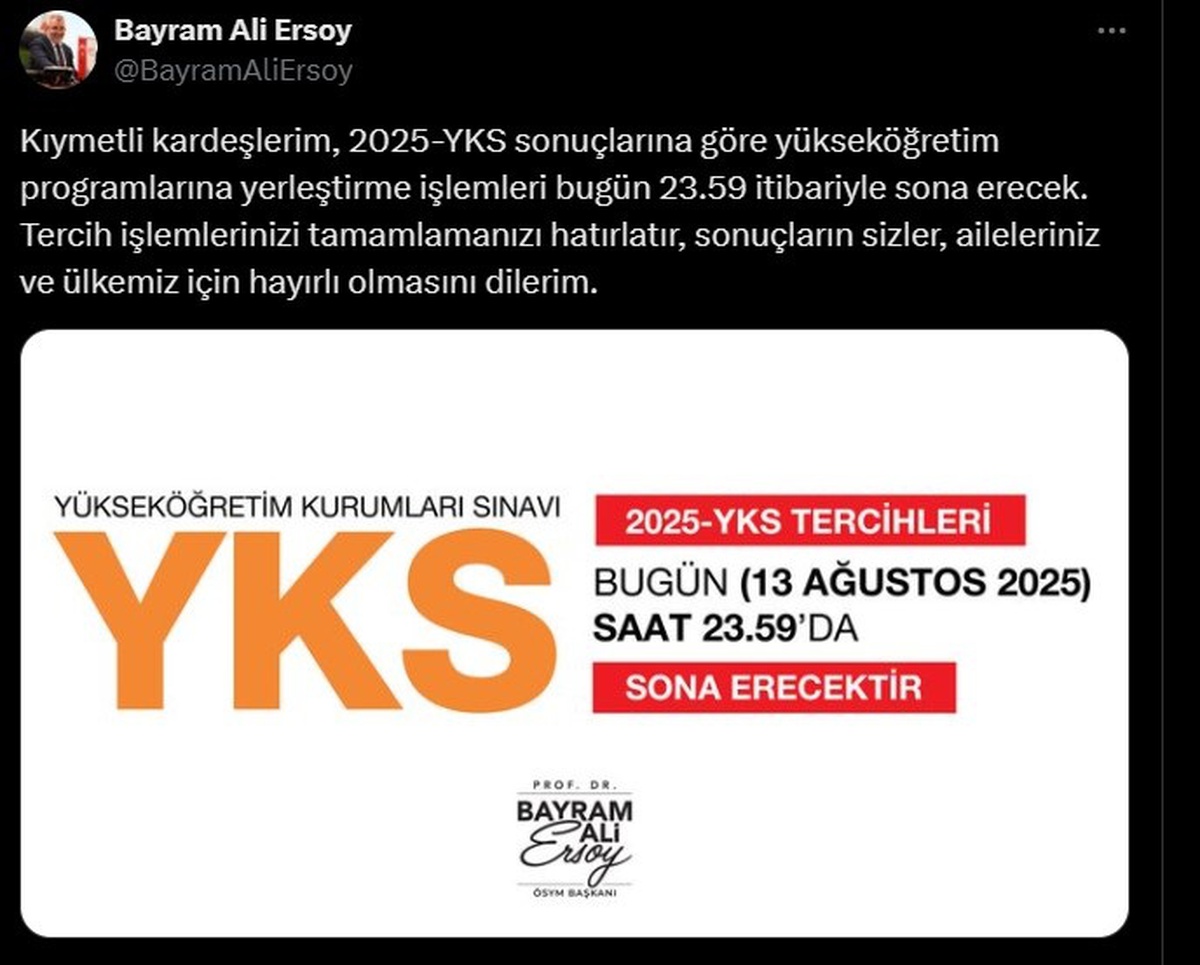 2025 YKS Tercih Süreci Bugün Sona Erdi