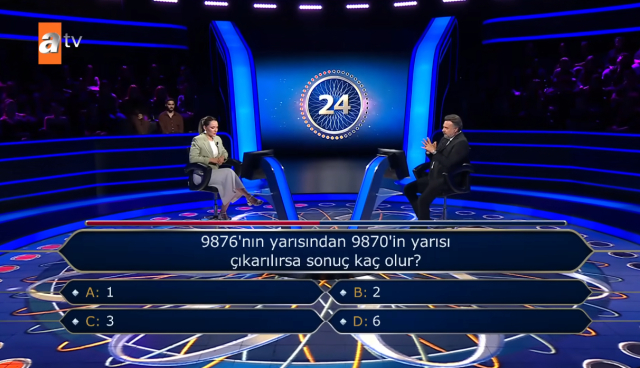 9876'nın yarısından 9870'in yarısı çıkarılırsa sonuç kaç olur?
