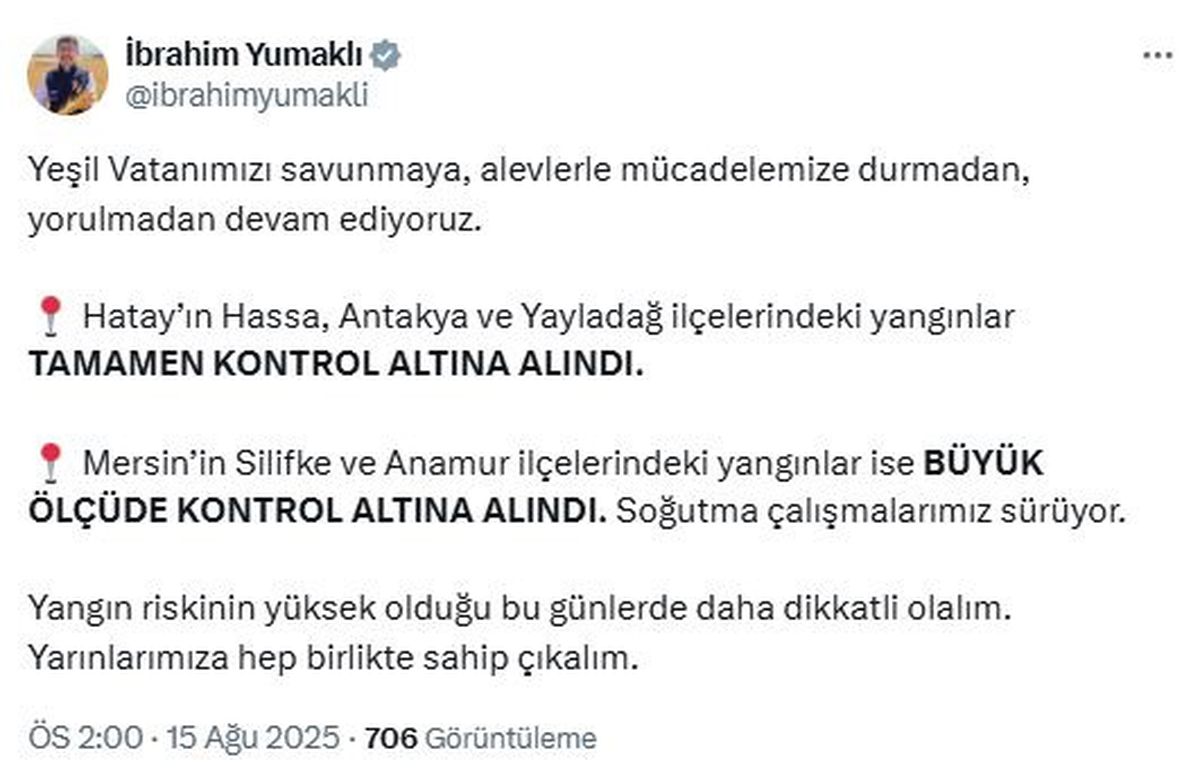 Hatay ve Mersin'deki Yangınlar Kontrol Altına Alındı