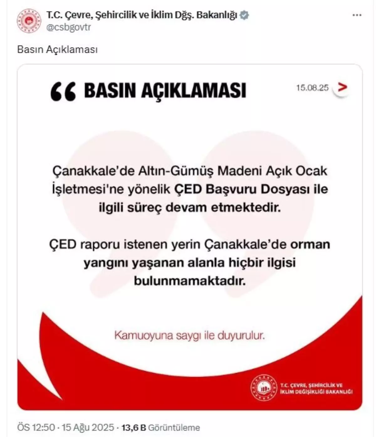 Bakanlık: Çanakkale'deki Maden Projesi Yangınlarla İlgili Değil