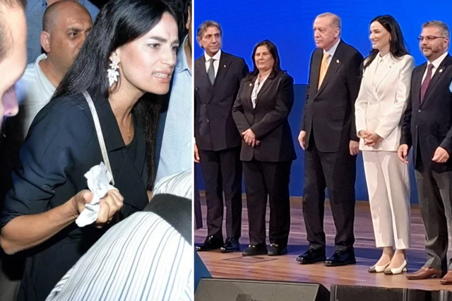 Özlem Çerçioğlu in the same frame with Seda Sarıbaş, who tore up a speech text at one time