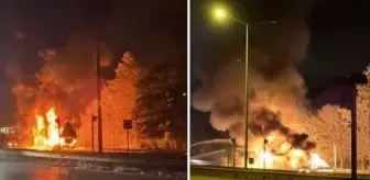 Tehlikeli anlar! Dorsesinde yangın çıkan tır alevlerle 8 kilometre ilerledi