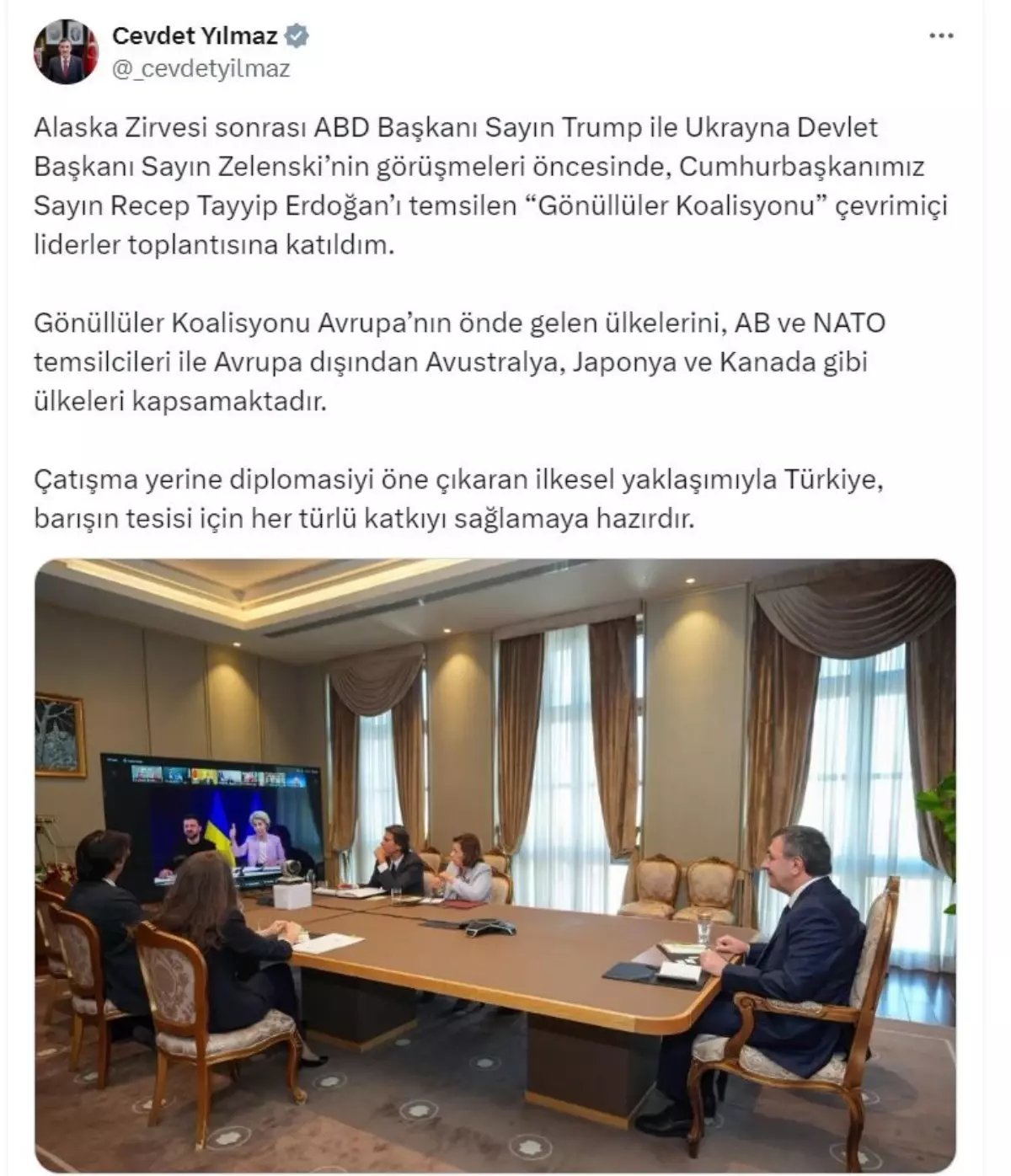Yılmaz: Türkiye Barış için Her Türlü Katkıyı Sağlamaya Hazır