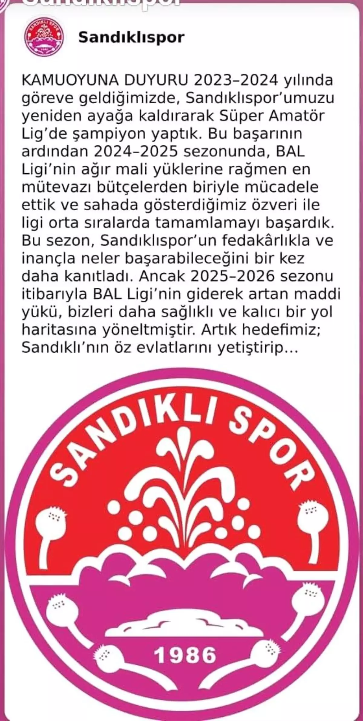 Sandıklıspor, Bölgesel Amatör Lig'e Katılmama Kararı Aldı
