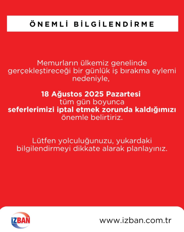 İZBAN seferleri iptal mi? Memurlar iş bırakıyor! 17-18 Ağustos İZBAN seferleri olmayacak mı?