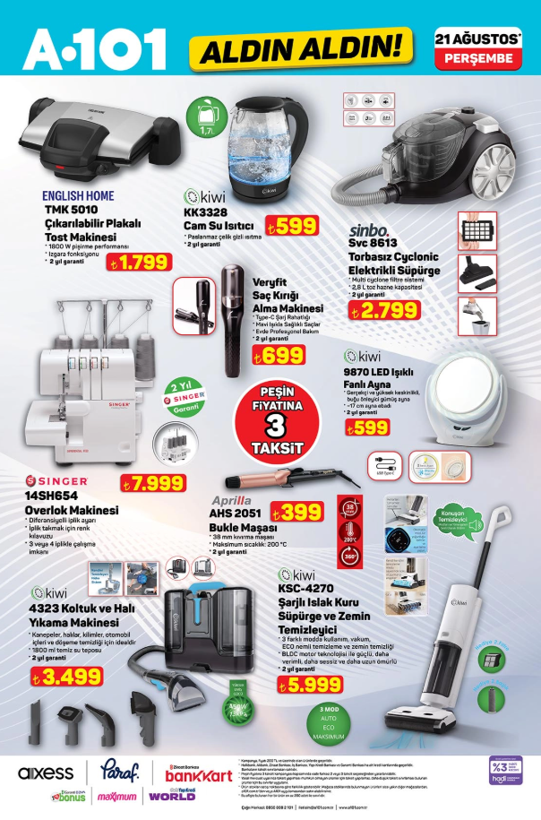 A101 ALDIN ALDIN! 21 Ağustos A101 aktüel ürünleri neler? A101 aktüel kataloğunda hangi ürünler var? Buzdolabı, Scooter, Overlok Makinesi...