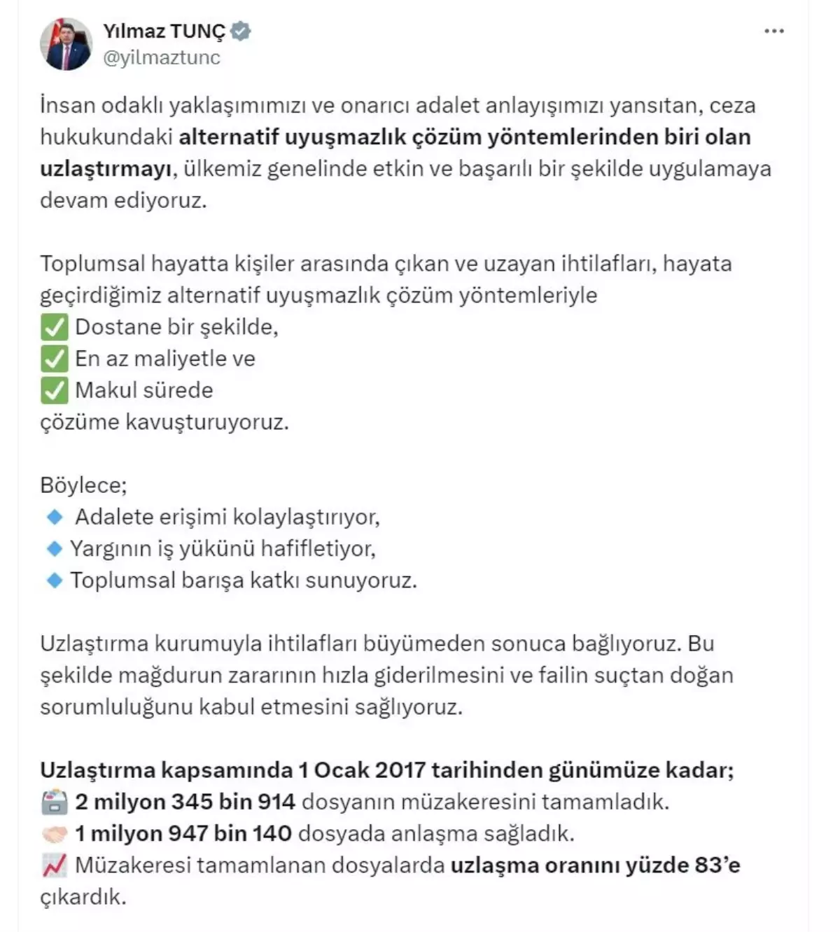 Uzlaştırma ile Anlaşma Sağlanan Dosya Sayısı 1 Milyona Yaklaştı