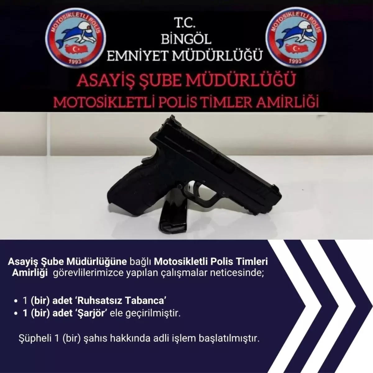 Bingöl'de Ruhsatsız Tabanca Ele Geçirildi