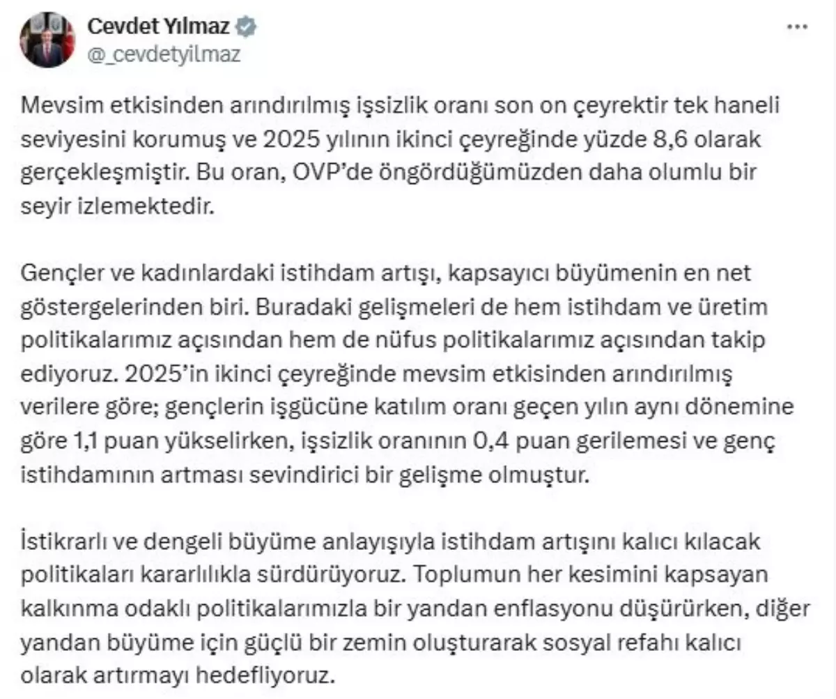 İşsizlik Oranı Tek Haneli Seviyede Kalmaya Devam Ediyor