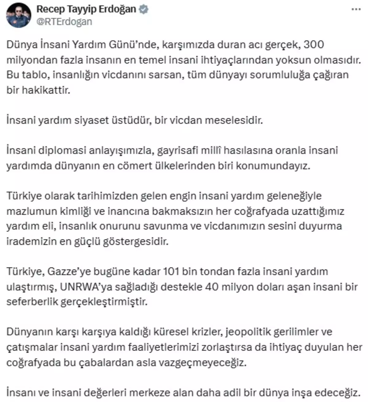 Cumhurbaşkanı Erdoğan: 300 Milyon İnsan Temel İnsani İhtiyaçlardan Yoksun