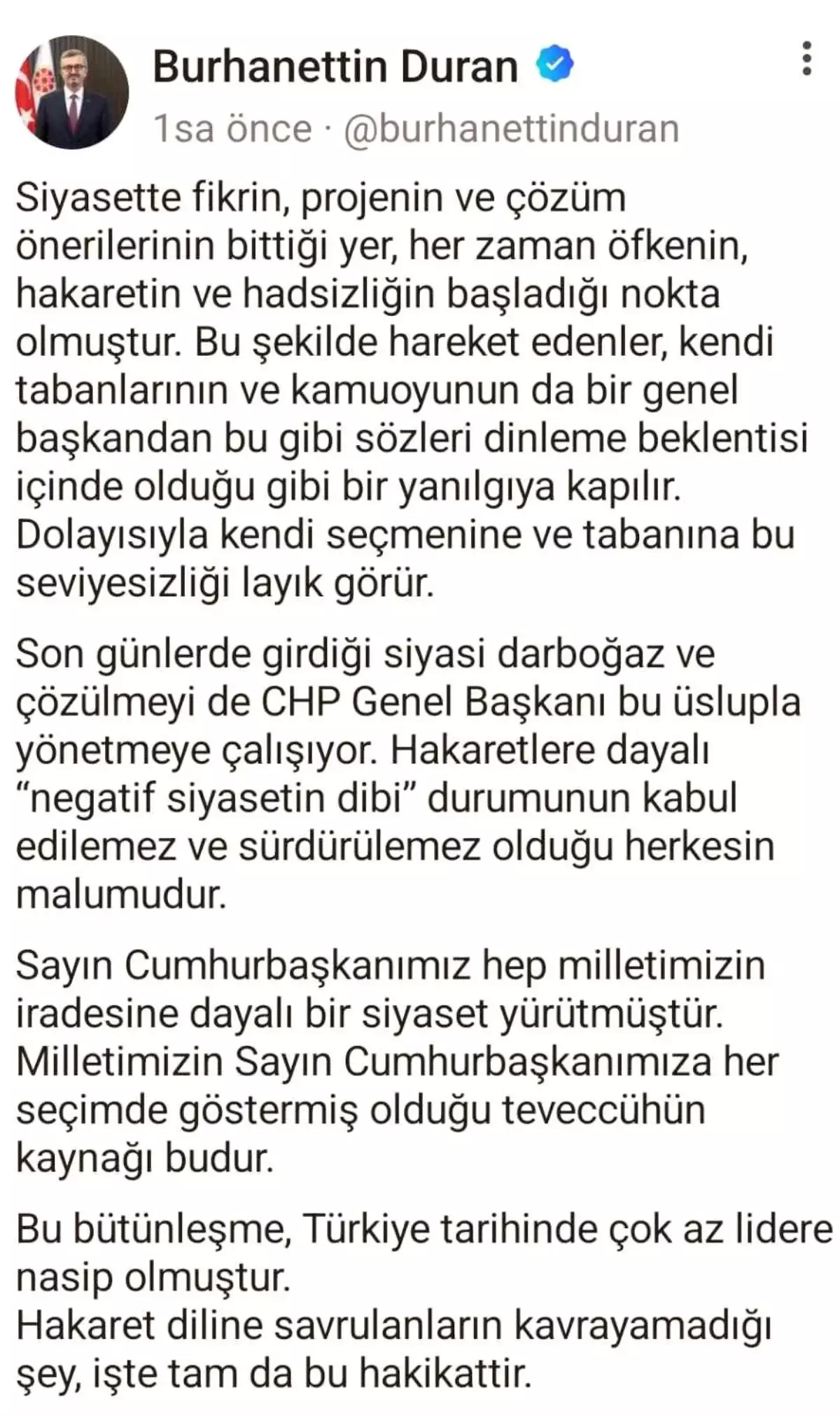 Duran'dan Özel'e Tepki: Negatif Siyaset Kabul Edilemez