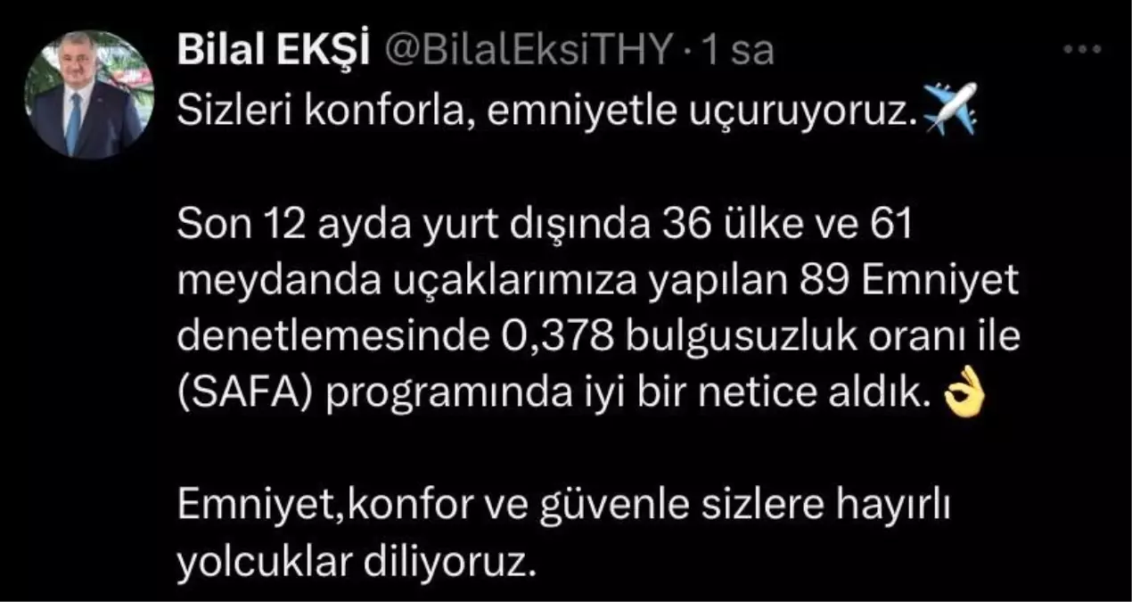 Türk Hava Yolları'ndan Emniyet Denetiminde Başarı