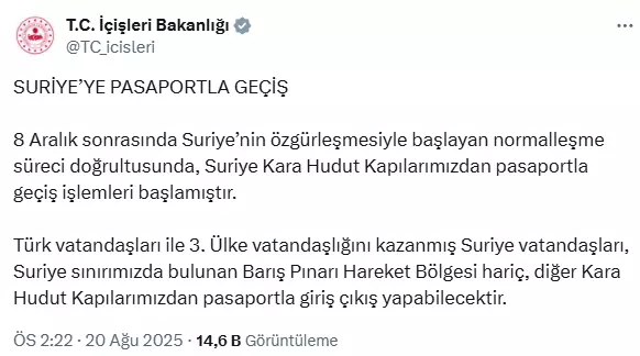 icisleri bakanligi suriye ye sadece pasaportla 18965128 4612 m