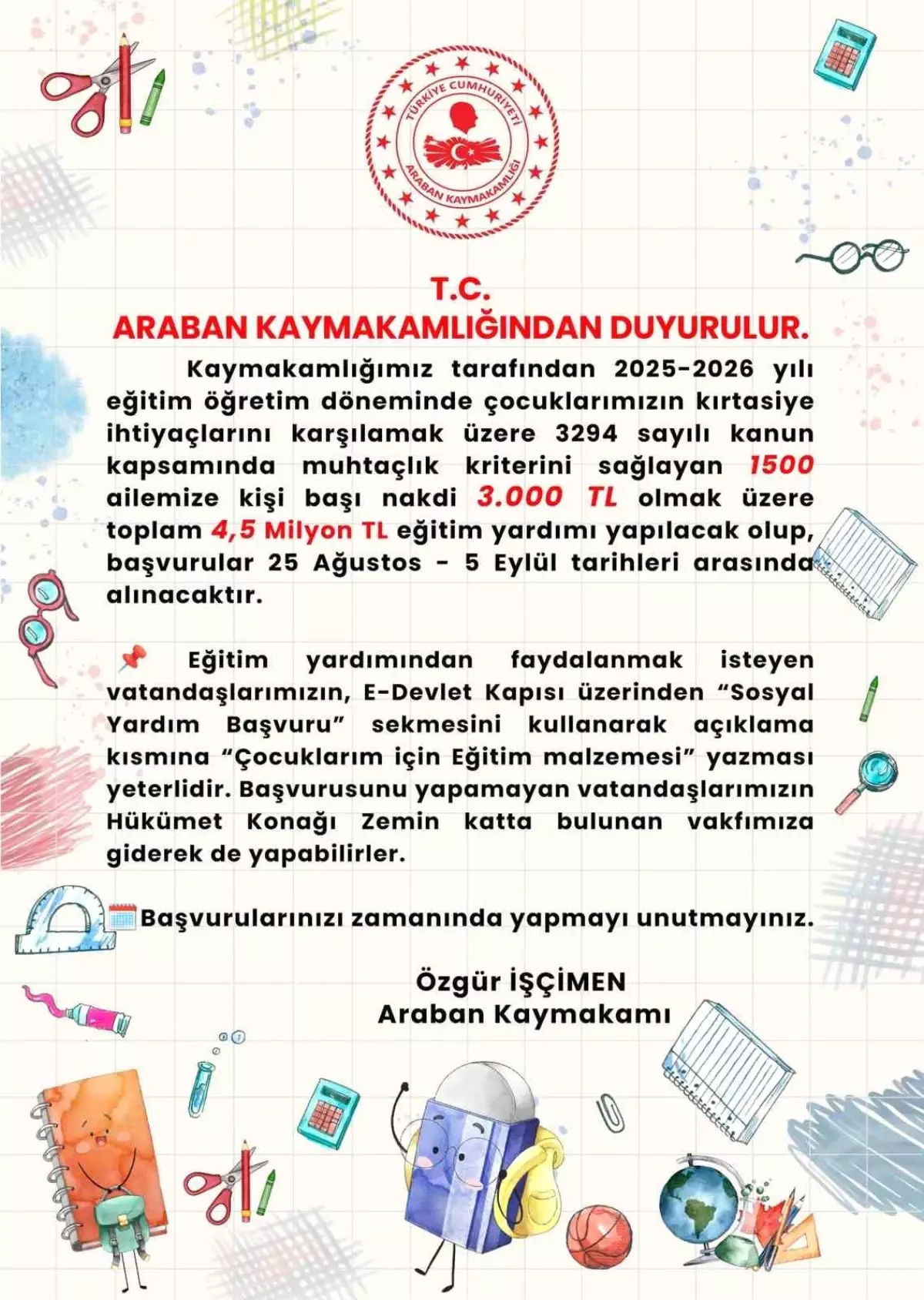 Gaziantep'te İhtiyaç Sahibi Ailelere Kırtasiye Yardımı