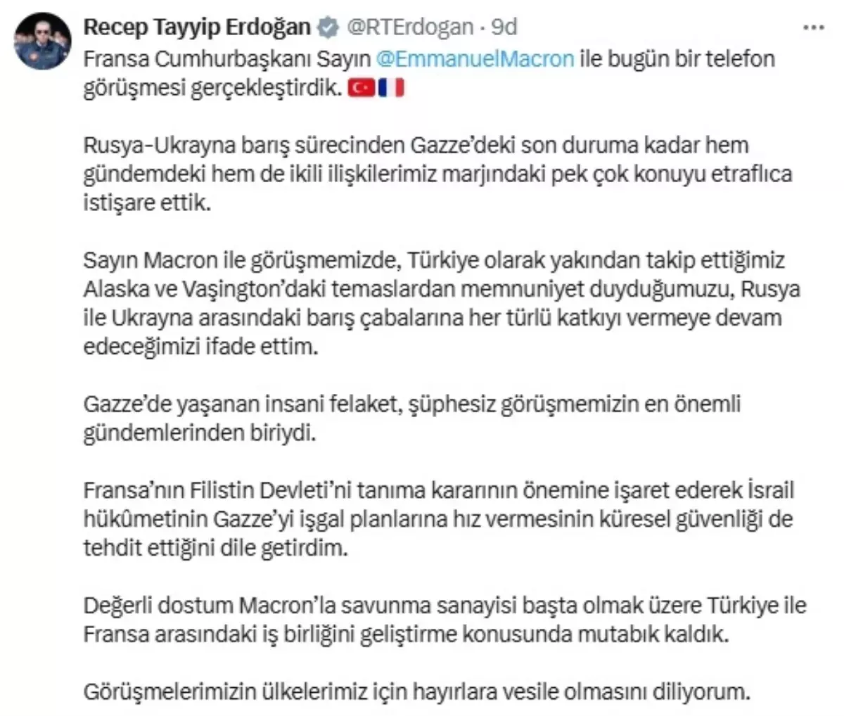 Cumhurbaşkanı'ndan Görüşmeye İlişkin Paylaşım