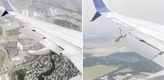 Yolcu uçağının kanadındaki flap havada kısmen koptu