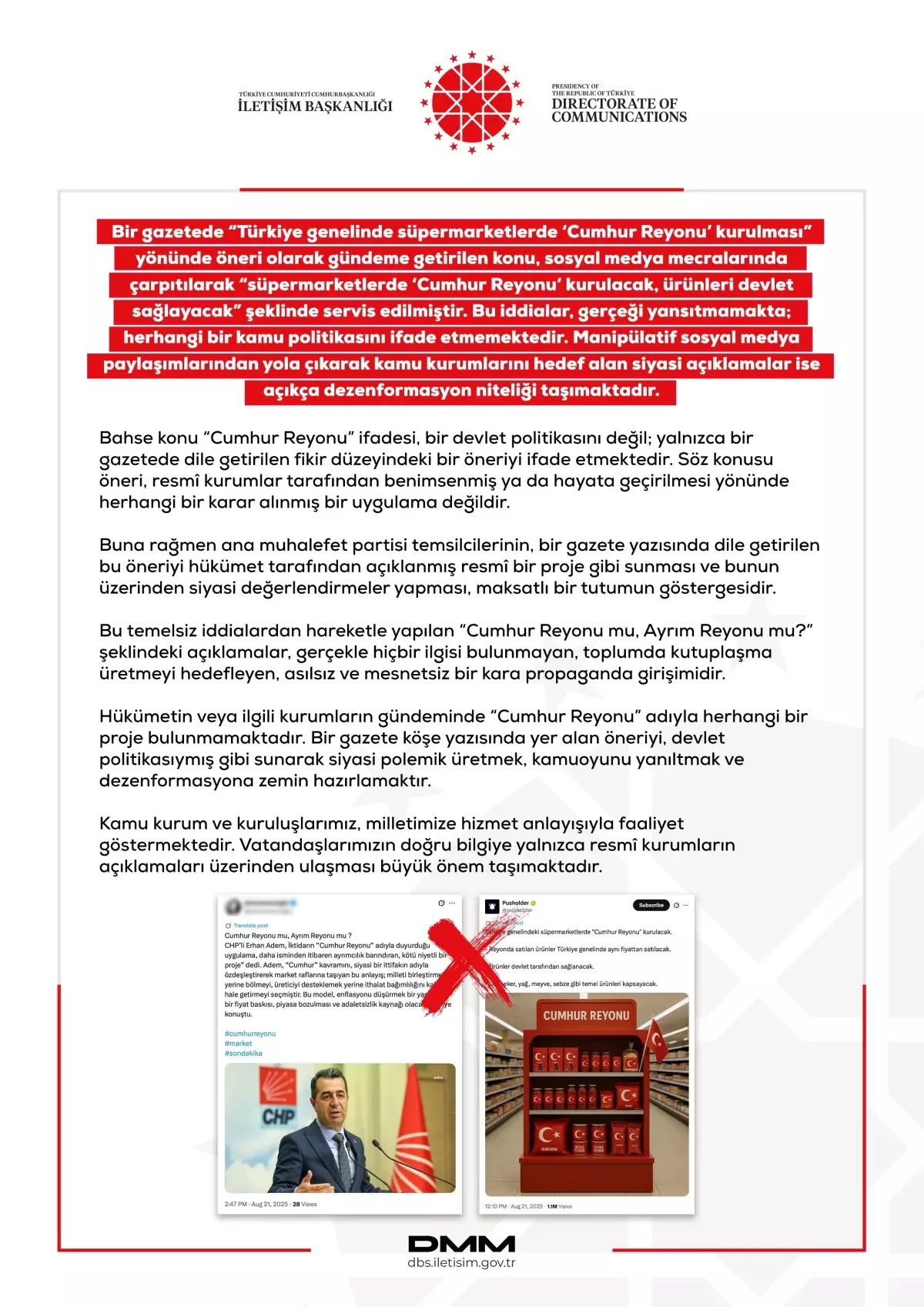 DMM, 'Cumhur Reyonu' İddialarını Yalanladı