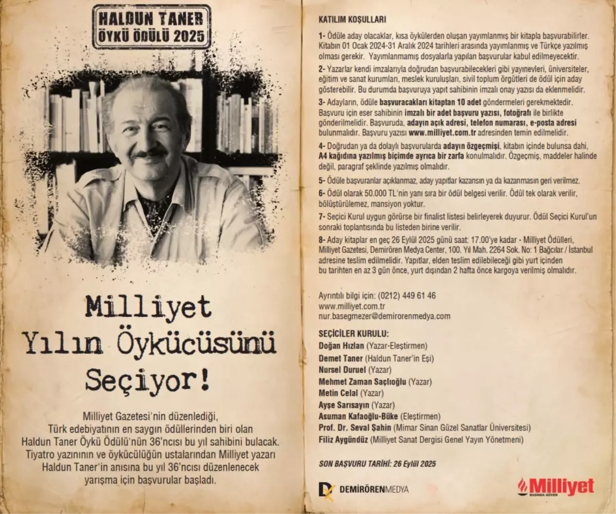 Haldun Taner Öykü Ödülü'ne Başvurular Başladı