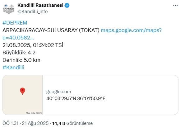 tokat ta 4 buyuklugunde deprem 18966767 9025 m