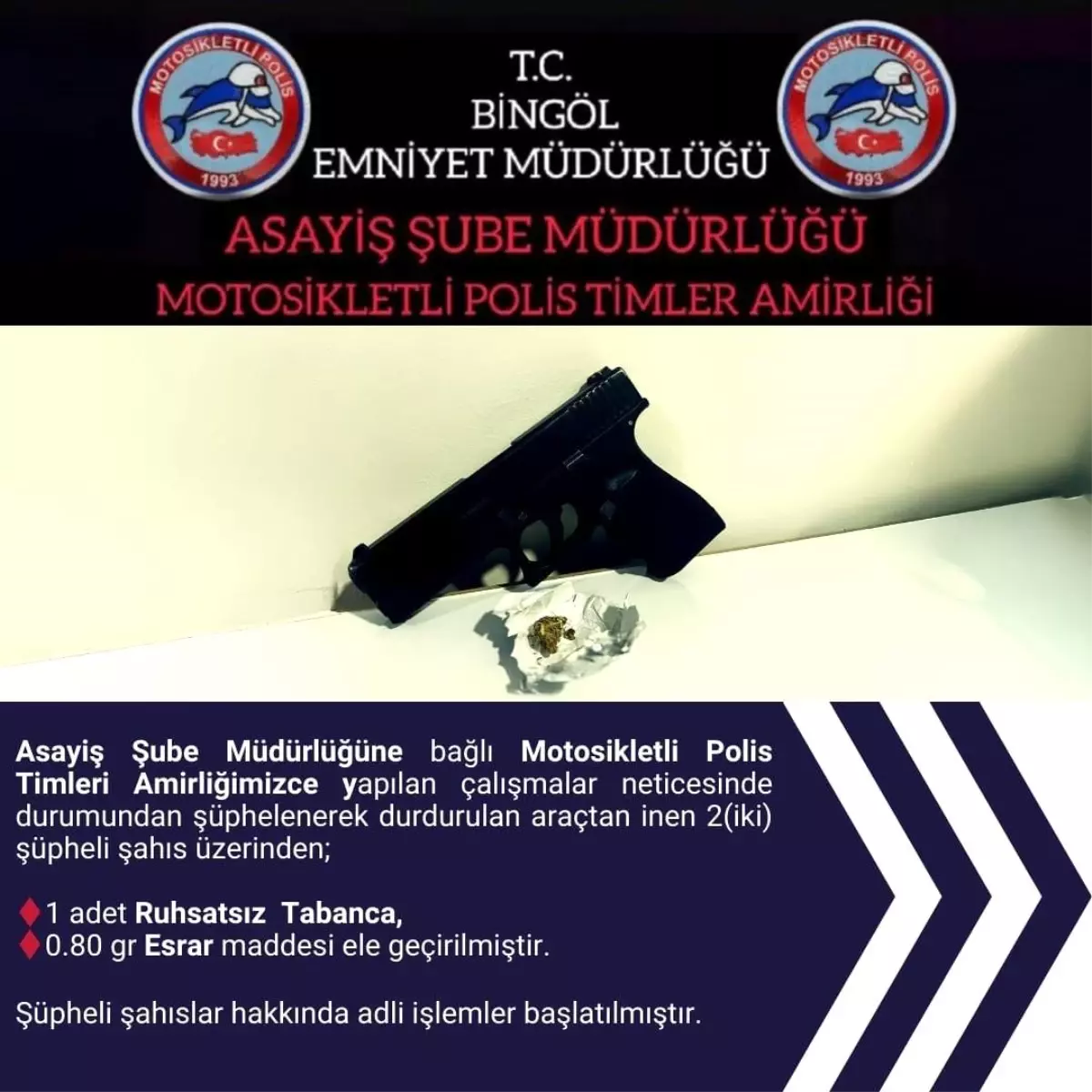 Bingöl'de Ruhsatsız Tabanca ve Uyuşturucu Ele Ge geçti