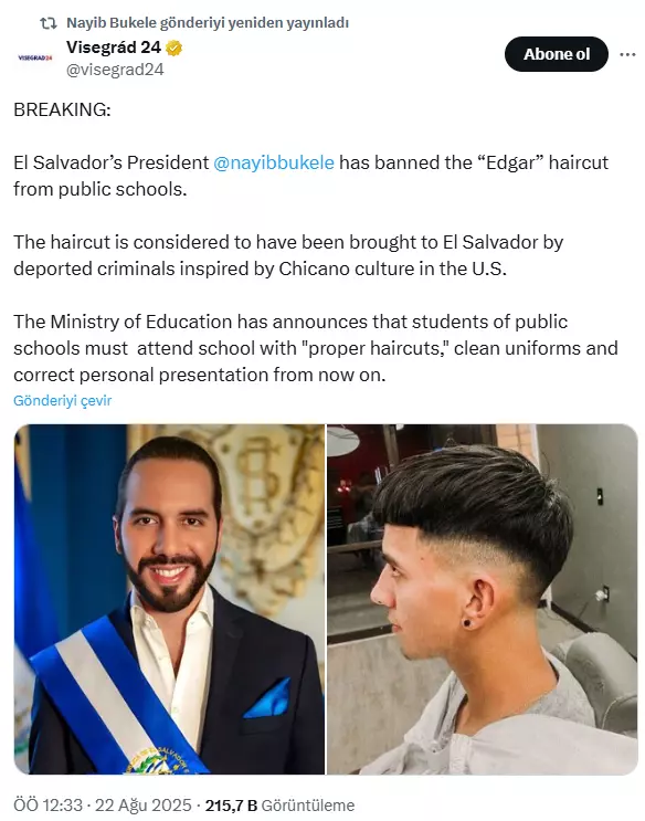 El Salvador banned the haircut known as 'bowl cut' in Turkey