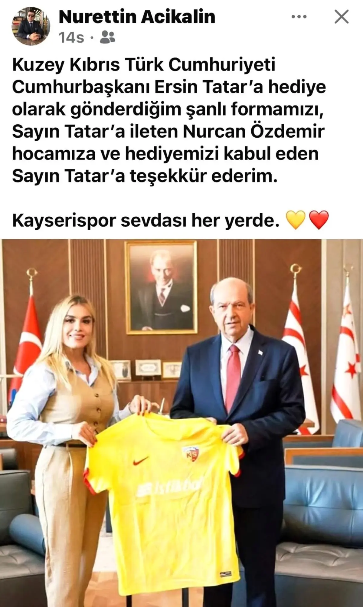 Kayserispor Forması KKTC Cumhurbaşkanı'na Ulaştı