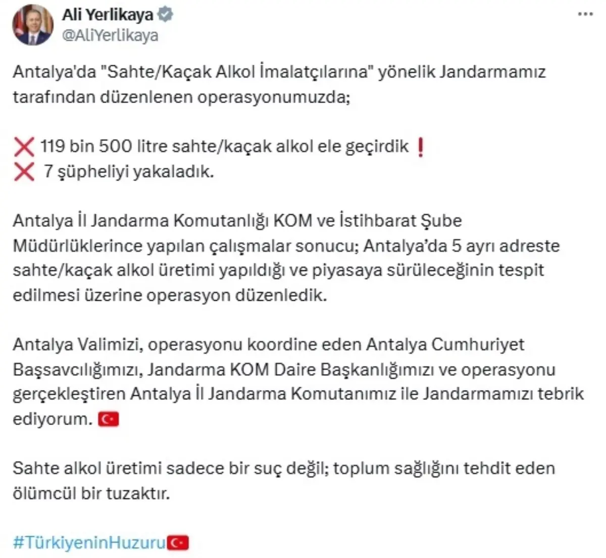Antalya'da Sahte-Kaçak İçki Operasyonu: 119 Bin Litre Ele Geçirildi