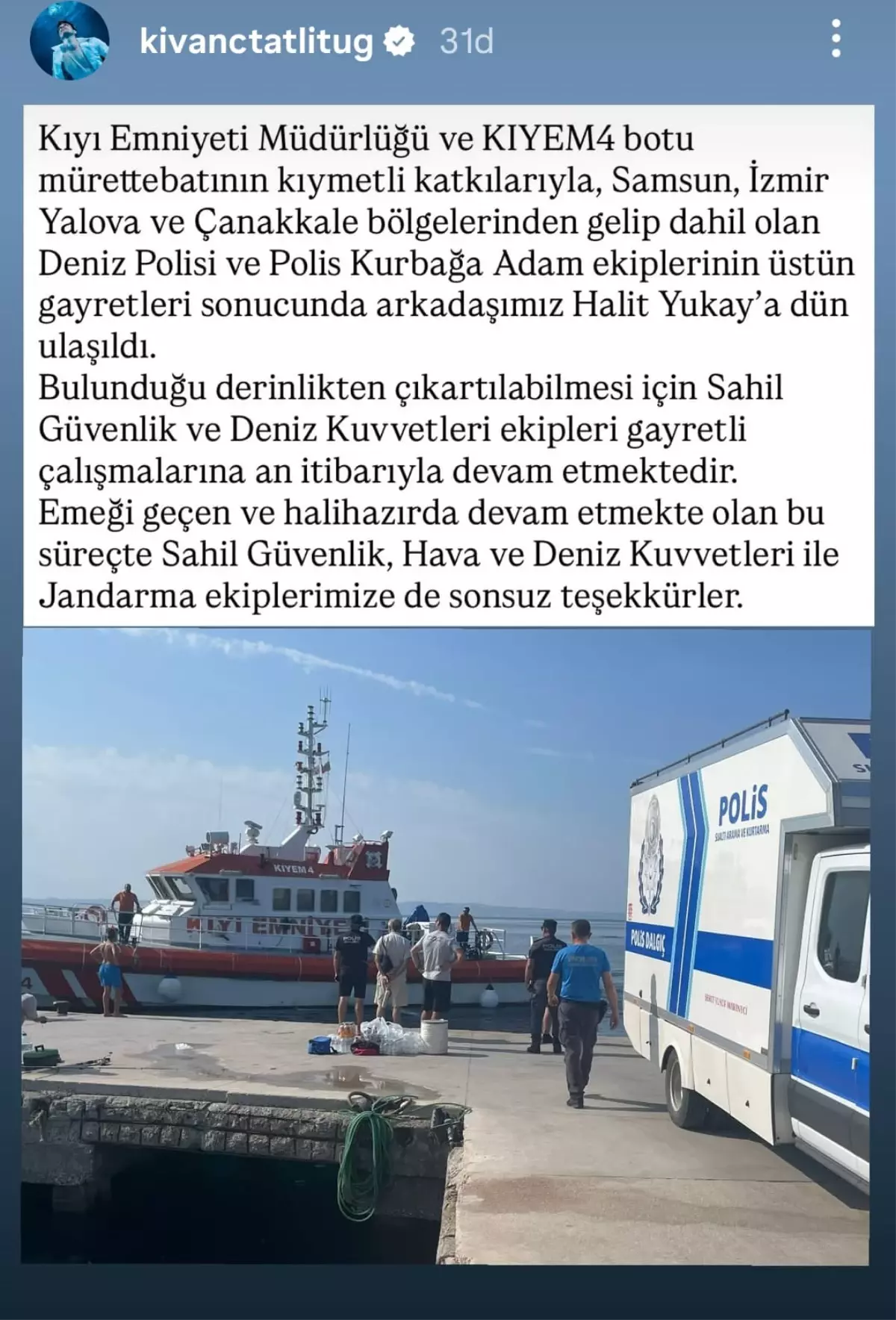 Kıvanç Tatlıtuğ, Halit Yukay'ın Bulunmasıyla İlgili Açıklama Yaptı