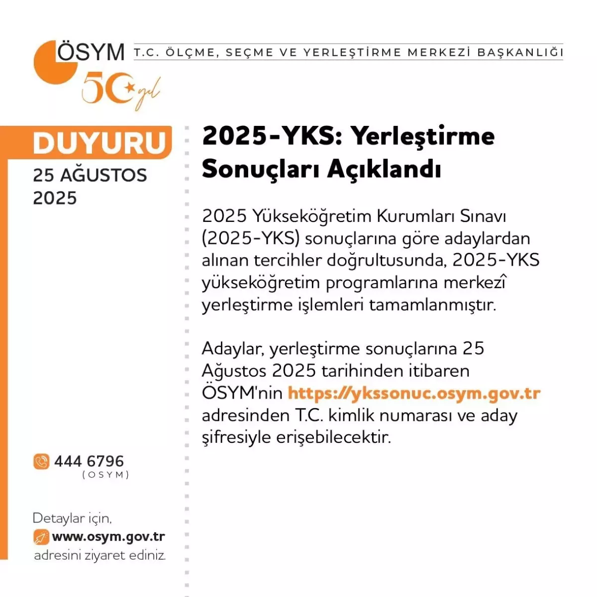 2025 YKS Yerleştirme Sonuçları Açıklandı