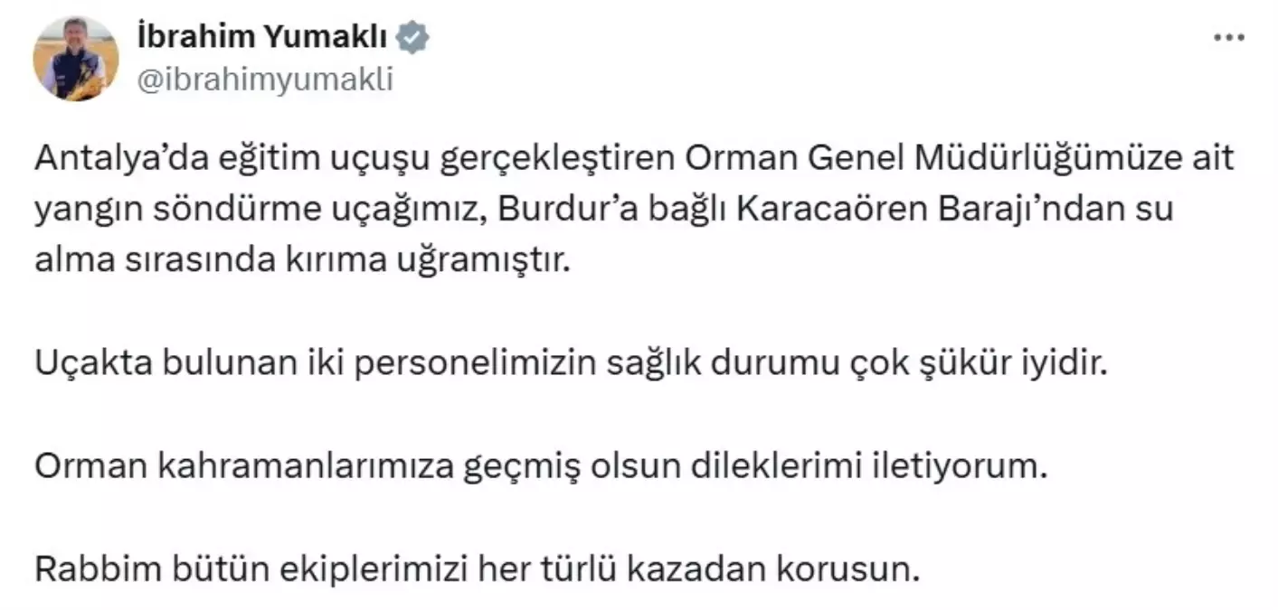 Bakan Yumaklı'dan Eğitim Uçağı Kazası Açıklaması