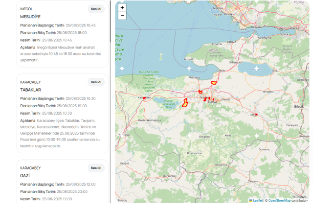 BUSKİ Bursa SU KESİNTİSİ! 25 Ağustos Bursa su kesintisi hangi mahallede? Bursa su kesintisi ne zaman bitecek?