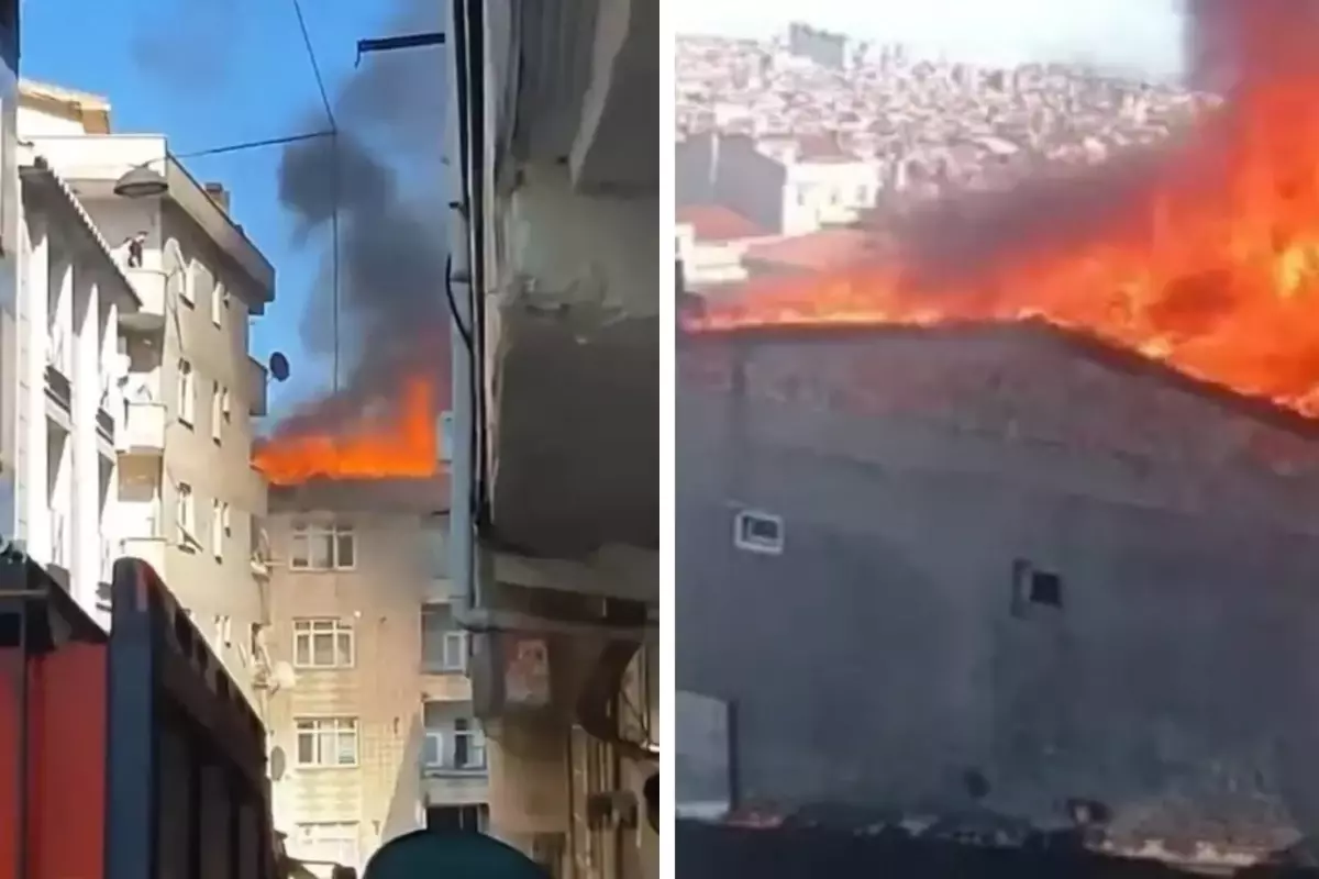Esenler'de 5 Katlı Bina Çatısında Yangın Çıktı