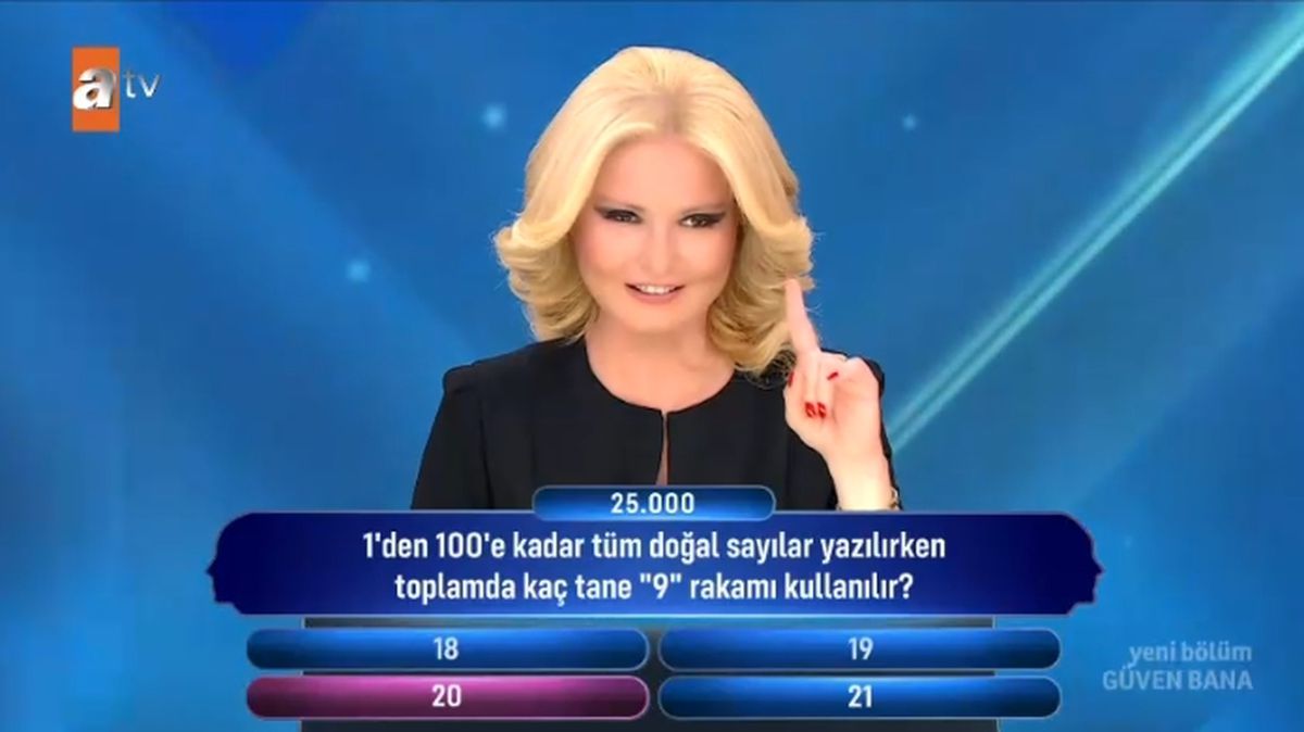1'den 100'e kadar tüm doğal sayılar yazılırken toplamda kaç tane '9' rakamı kullanılır?