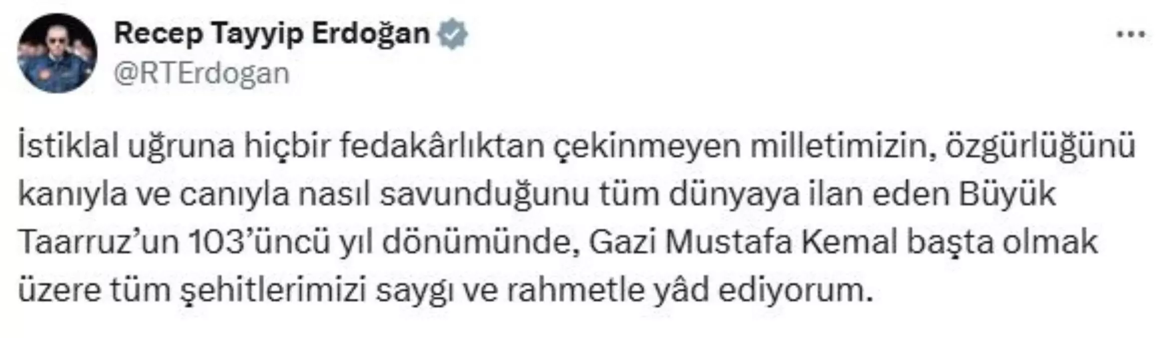 Erdoğan s sporočilom počastil 103. obletnico velike ofenzive