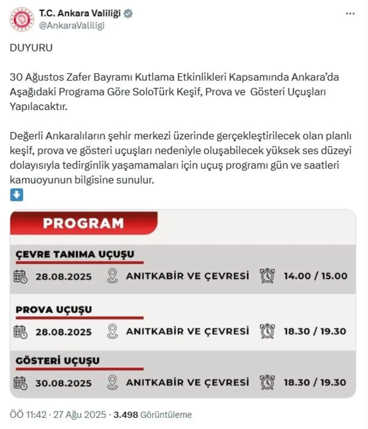 Ankara&apos;da 30 Ağustos Zafer Bayramı Uçuş Gösterileri