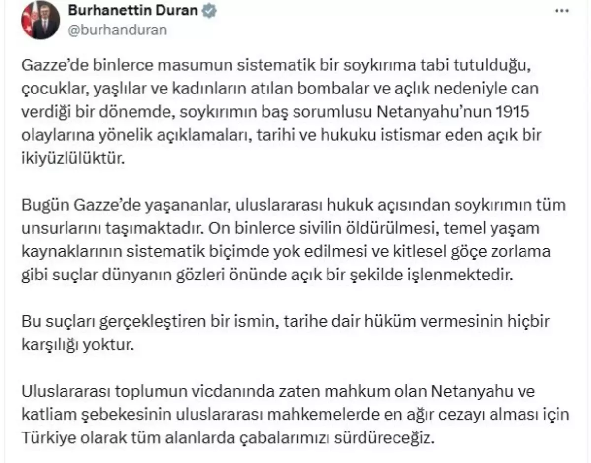 İletişim Başkanı Duran'dan Netanyahu'ya Sert Tepki
