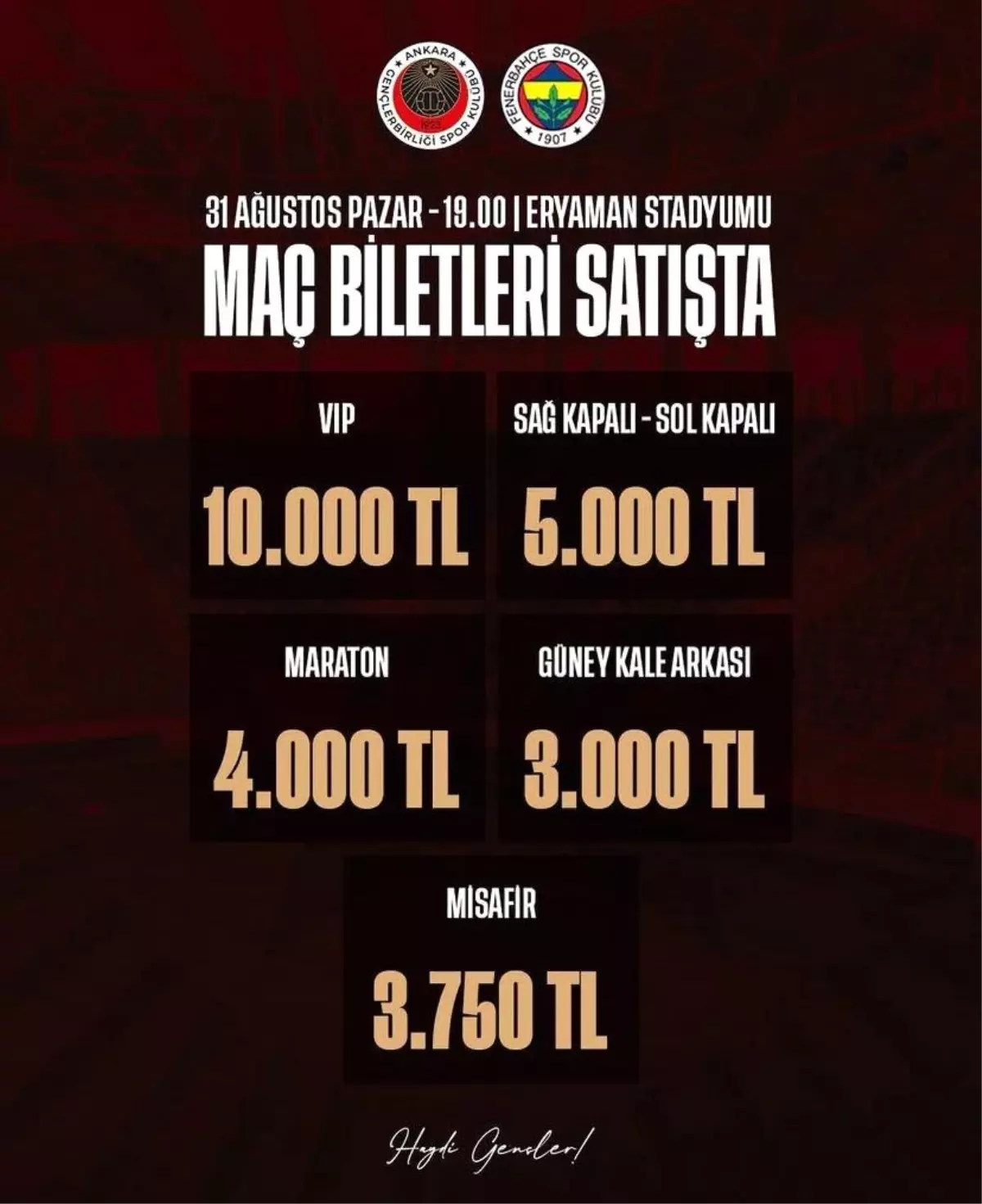 Gençlerbirliği&apos;nin Fenerbahçe Maçı Bilet Fiyatları 10 Kat Arttı