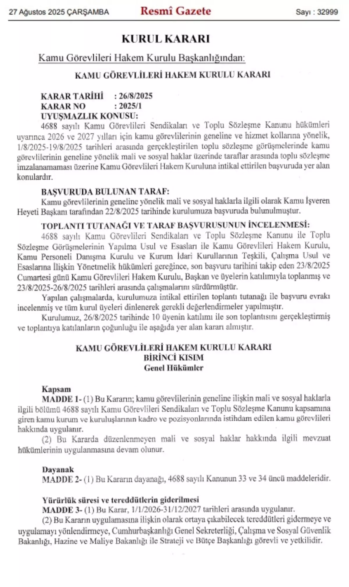 Kamu Görevlileri Hakem Kurulu&apos;ndan Memur ve Emeklilere Zam Kararı