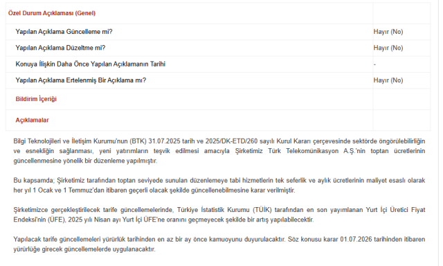 kap aciklamasi geldi turk telekom dan yilda 2 18985465 4482 m