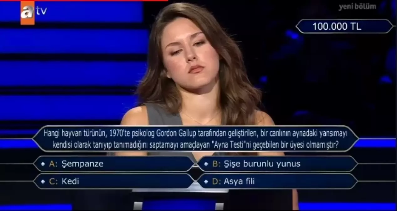 Hangi hayvan türünün, 1970&apos;te psikolog Gordon Gallup tarafından geliştirilen, bir canlının aynadaki yansımayı kendisi olarak tanıyıp tanımadığını ...