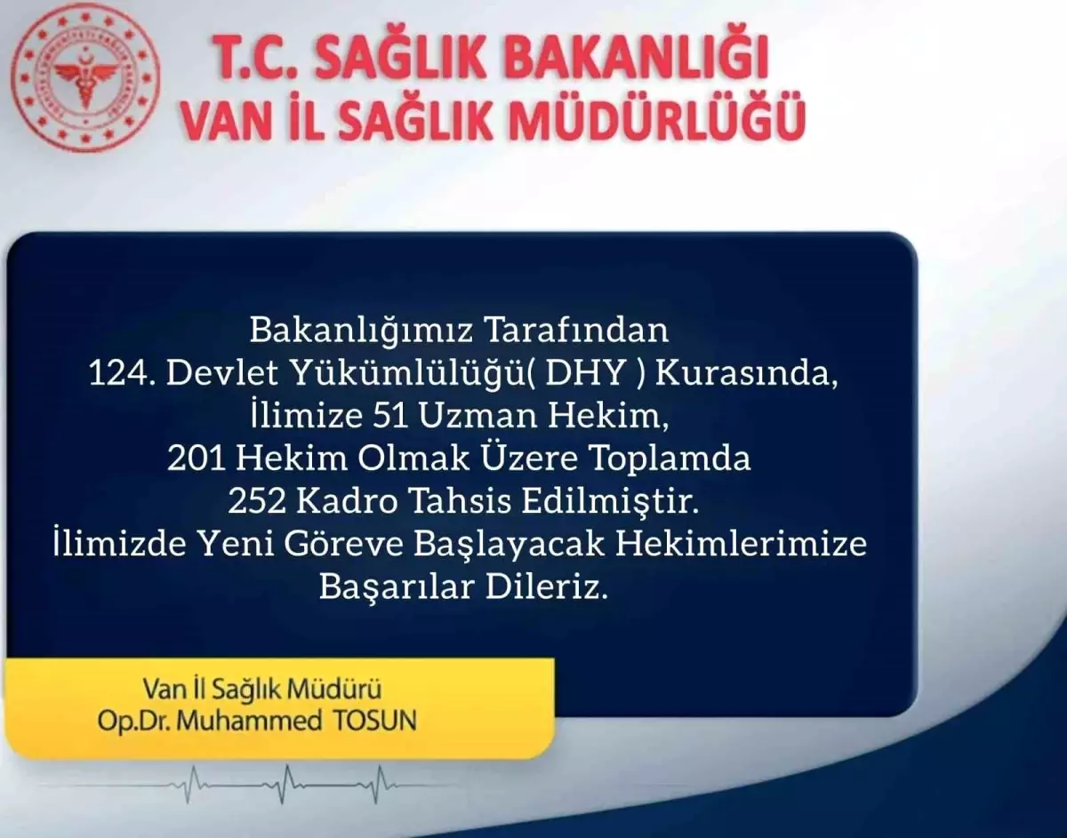 Van'a 252 Yeni Doktor Ataması Yapıldı