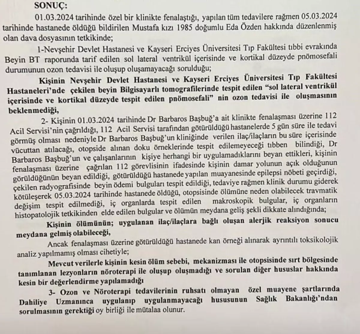 Ozon Tedavisi Cinasında Hayatını Kaybeden Eda Özden'in Ölümüyle İlgili Soruşturma Sürüyor