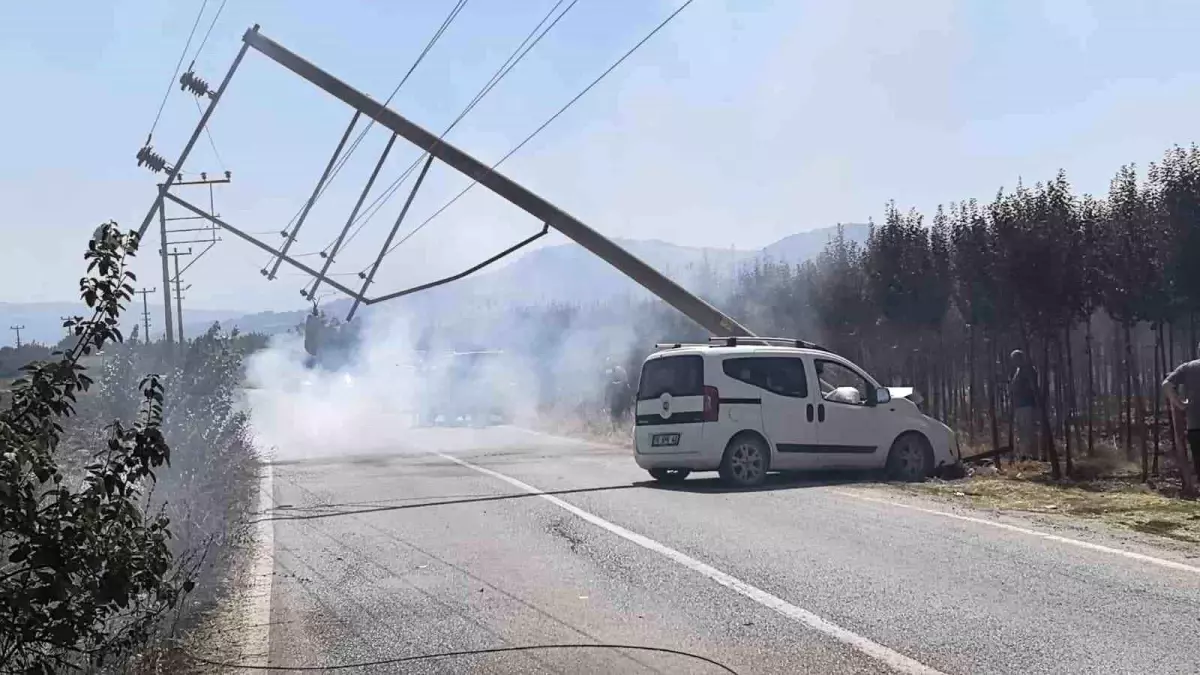 Bursa'da Kamyonet Enerji Direğine Çarptı, Yangın Çıktı