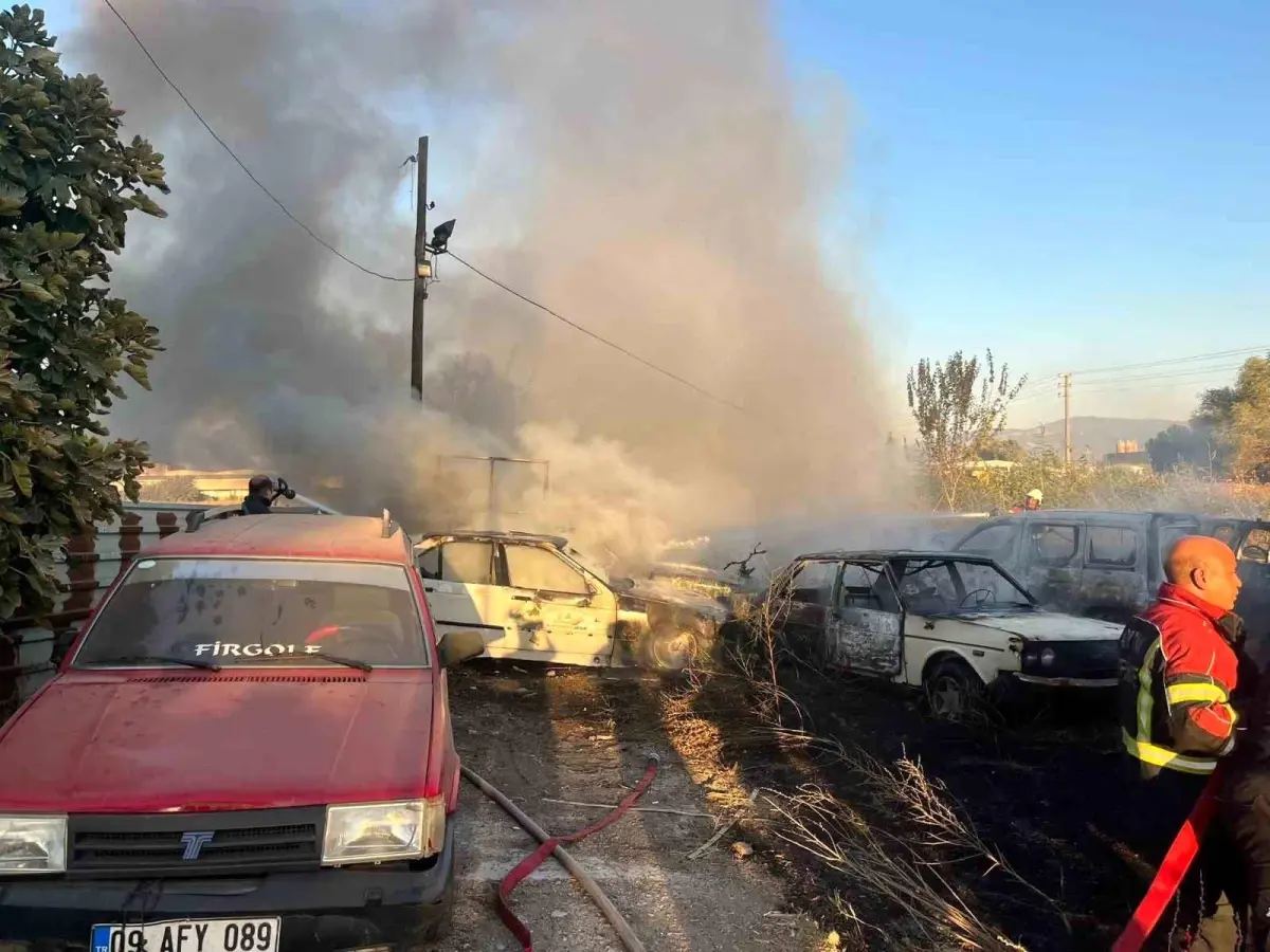 Aydın'da Yediemin Otoparkında Yangın: 5 Otomobil ve 30 Motosiklet Yandı