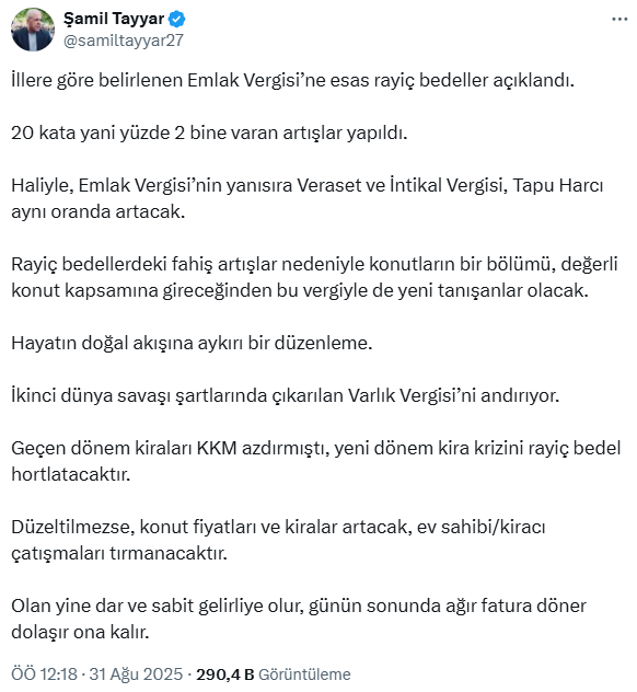 ak partili tayyar dan emlak rayic bedellerindeki 18998824 8308 m
