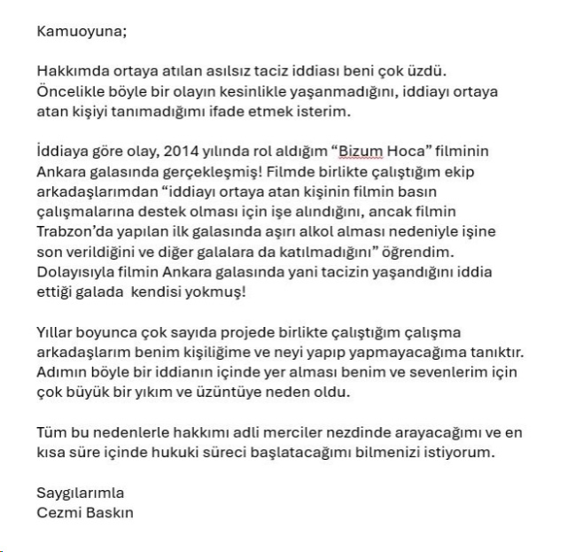 Cezmi Baskın'dan taciz iddiasına yanıt